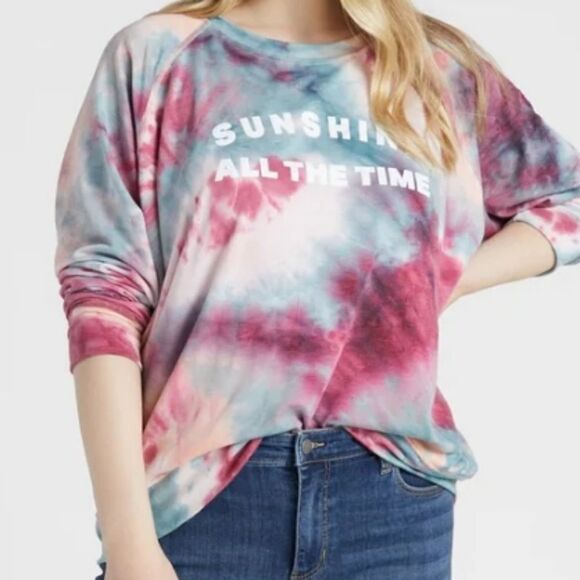 382 NWT 78&Sunny Sunshine All The Time" Tie Dye Graphic Pullover 1X (14W-16W) - Picture 1 of 8